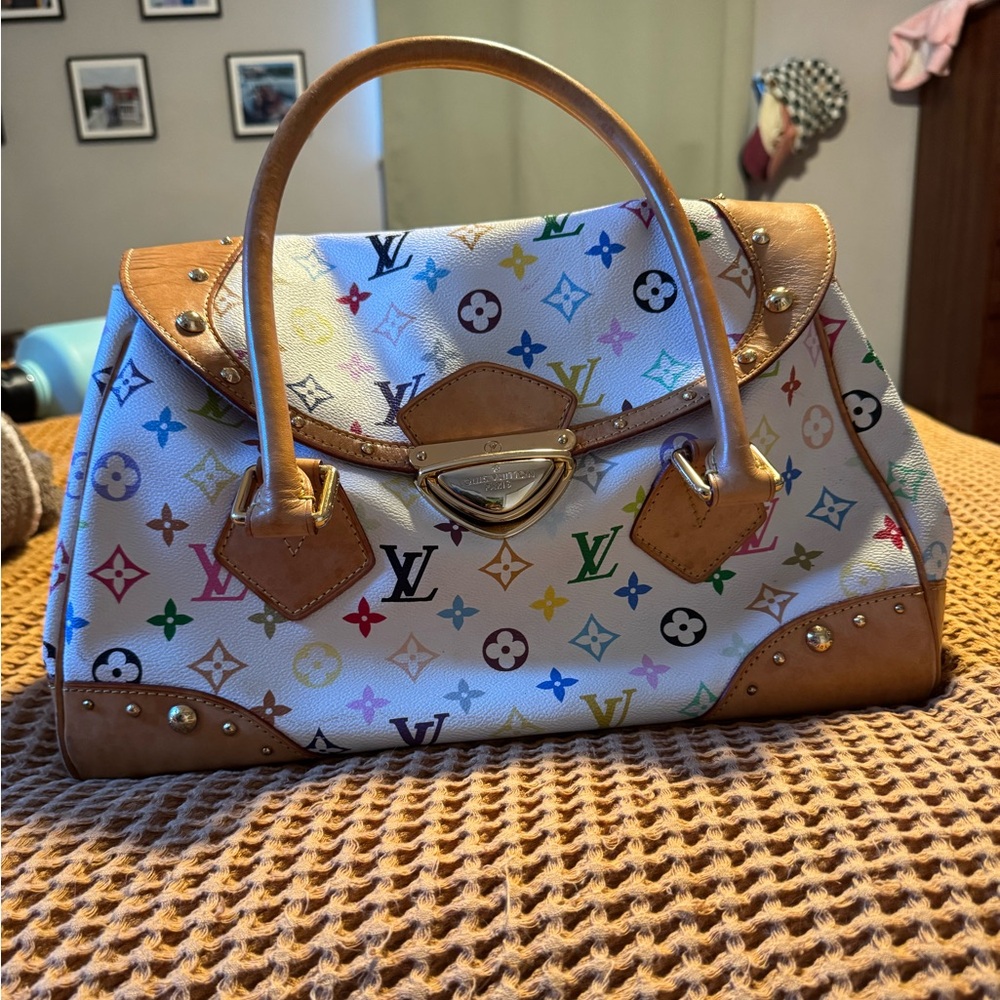 Used Louis Vuitton Monogram Multicolor Beverly GM White